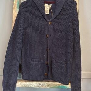Kids Navy Shawl Collar Button-Up Sweater